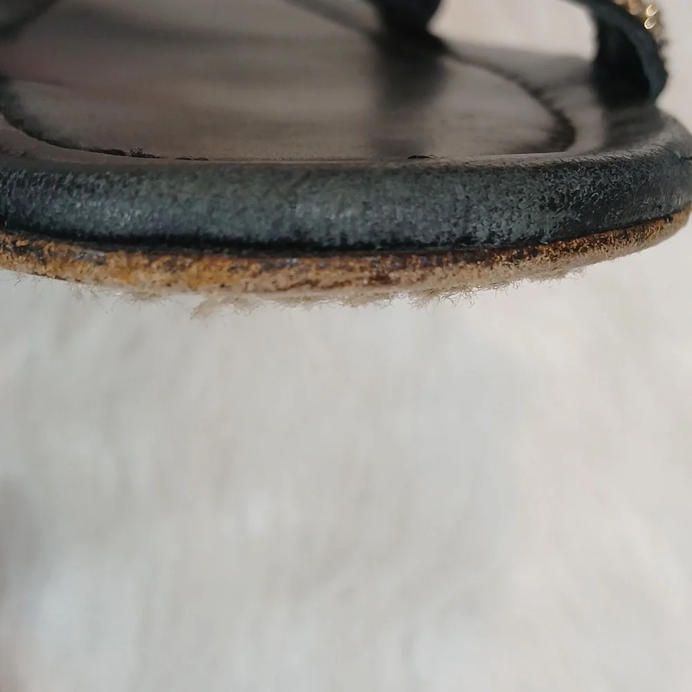 Jimmy Choo Leather Slingback Sandals Black Chain-Link Accent Sz 39 - Picture 5 of 10